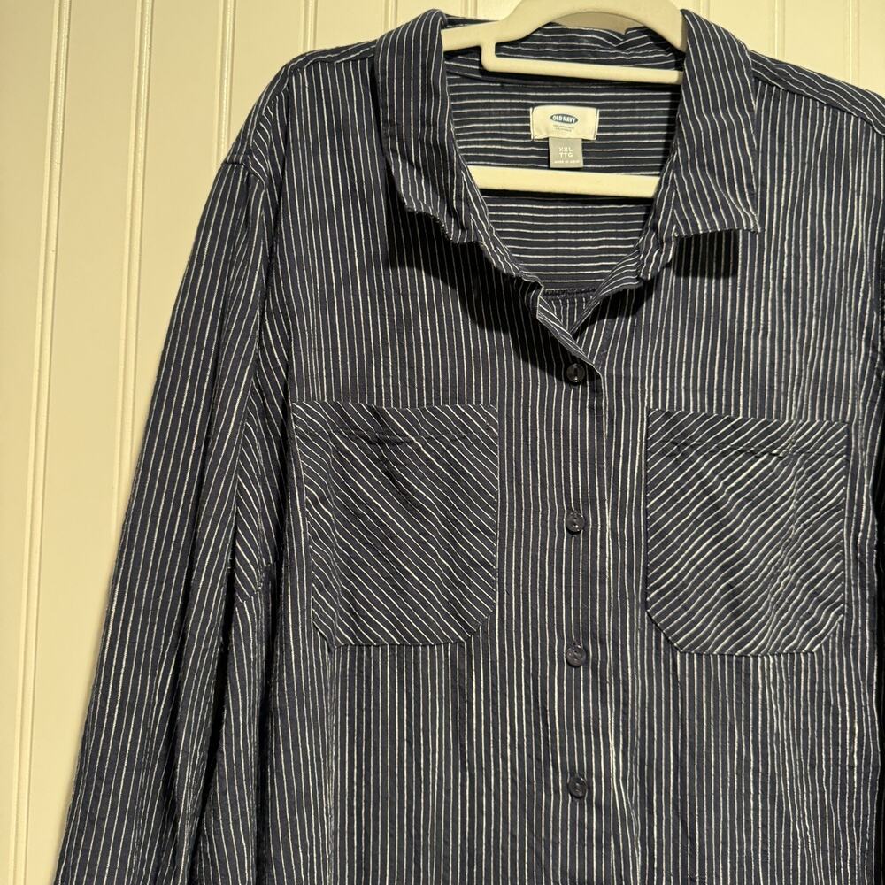Old Navy Striped Popover Shirt Dress Navy Blue Size XXL - Picture 2 of 6